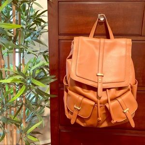 British brand chic cognac faux leather backpack